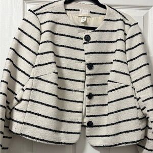 H&M Striped Black & White Cropped Jacket - Women